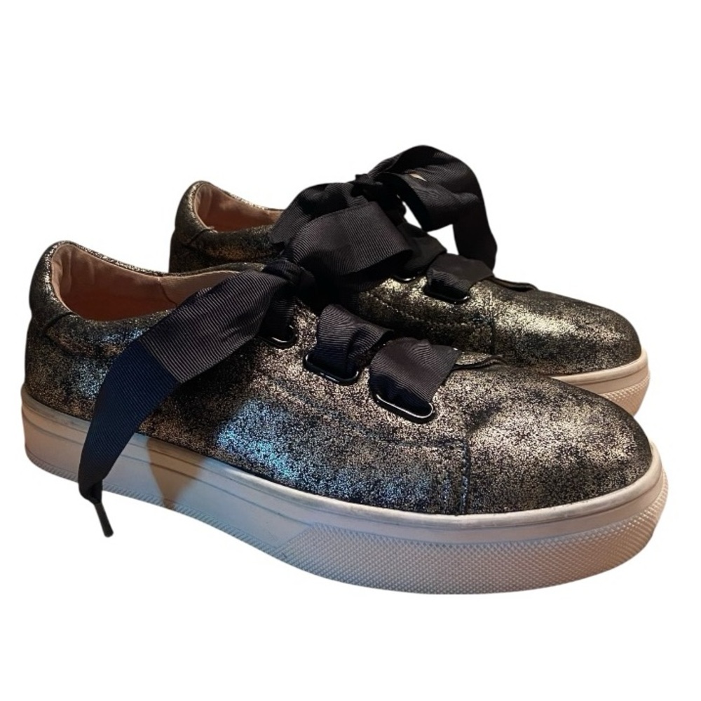 Caslon Black Gold Metallic Leather Lace-Up Platform Sneakers ❤️ SZ 8